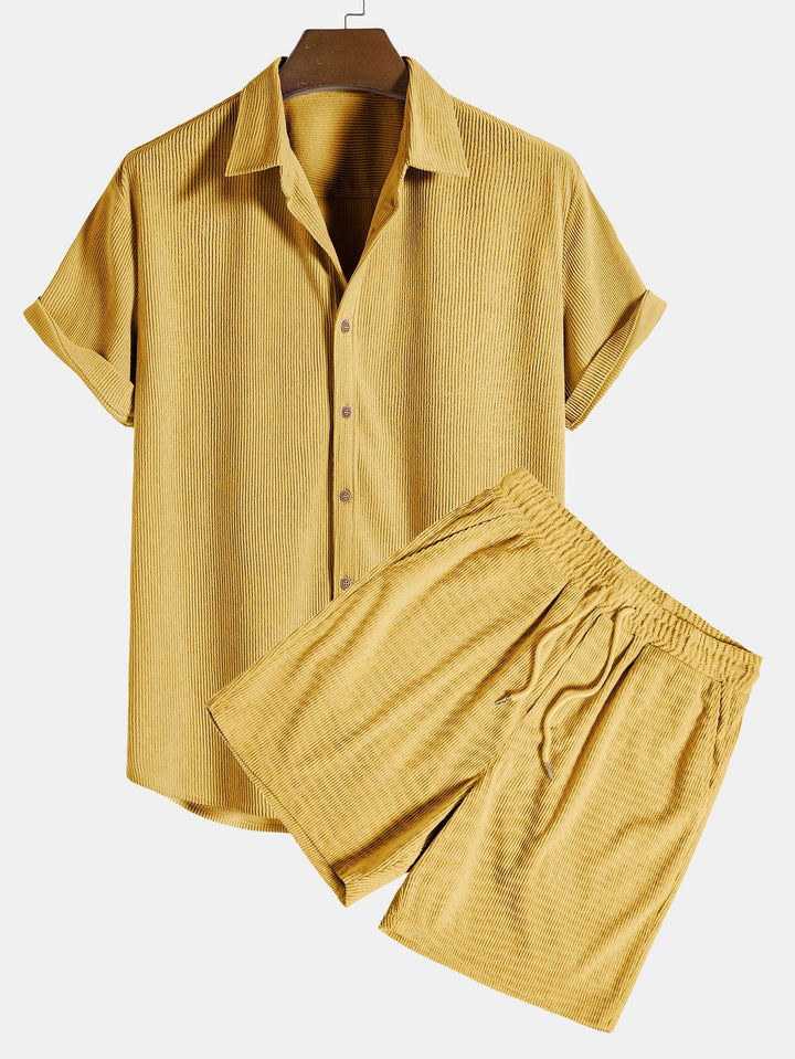Short Sleeve Corduroy Button-Down Shirt & Shorts