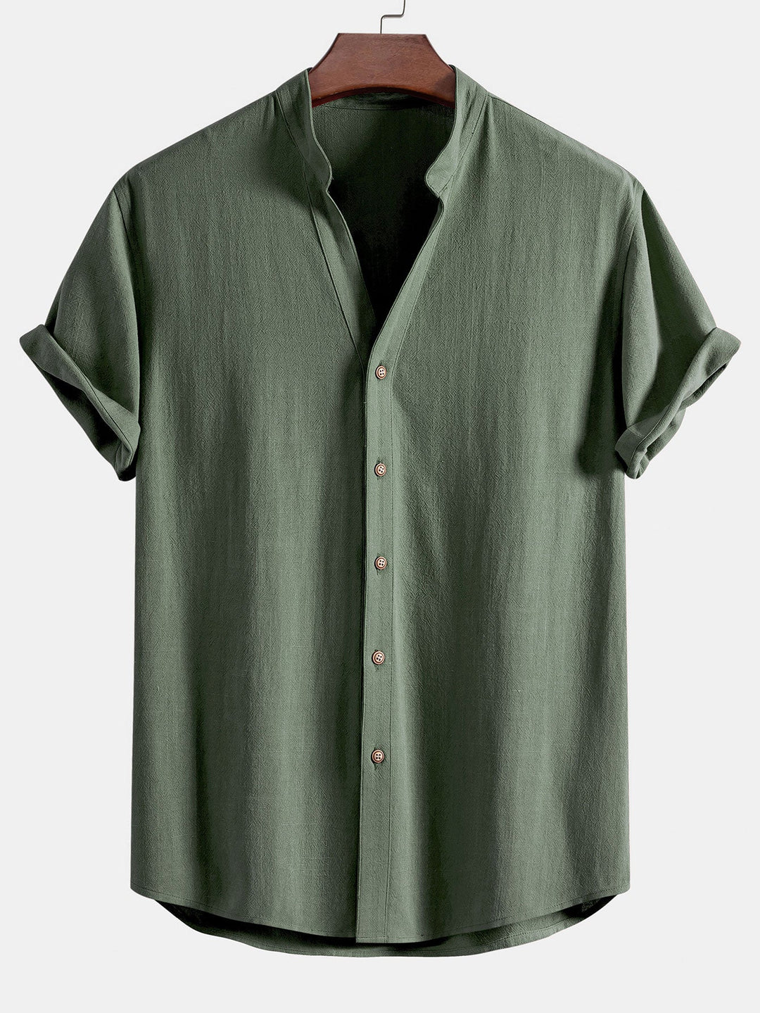 Short Sleeve V-Neck Linen Rayon Mix Shirt