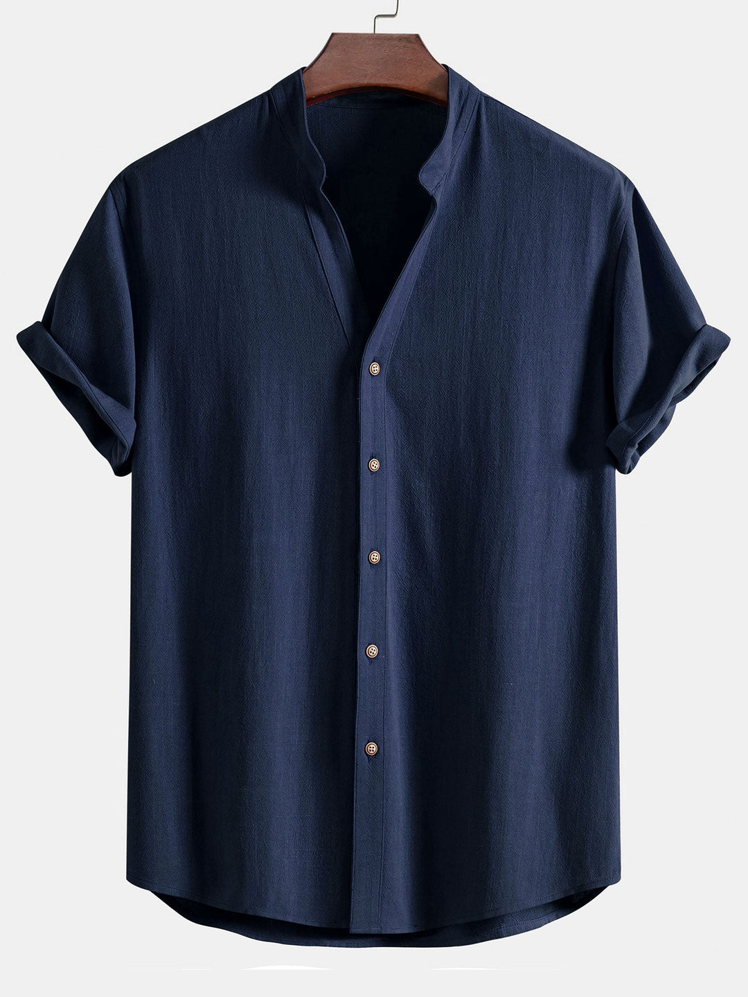 Short Sleeve V-Neck Linen Rayon Mix Shirt