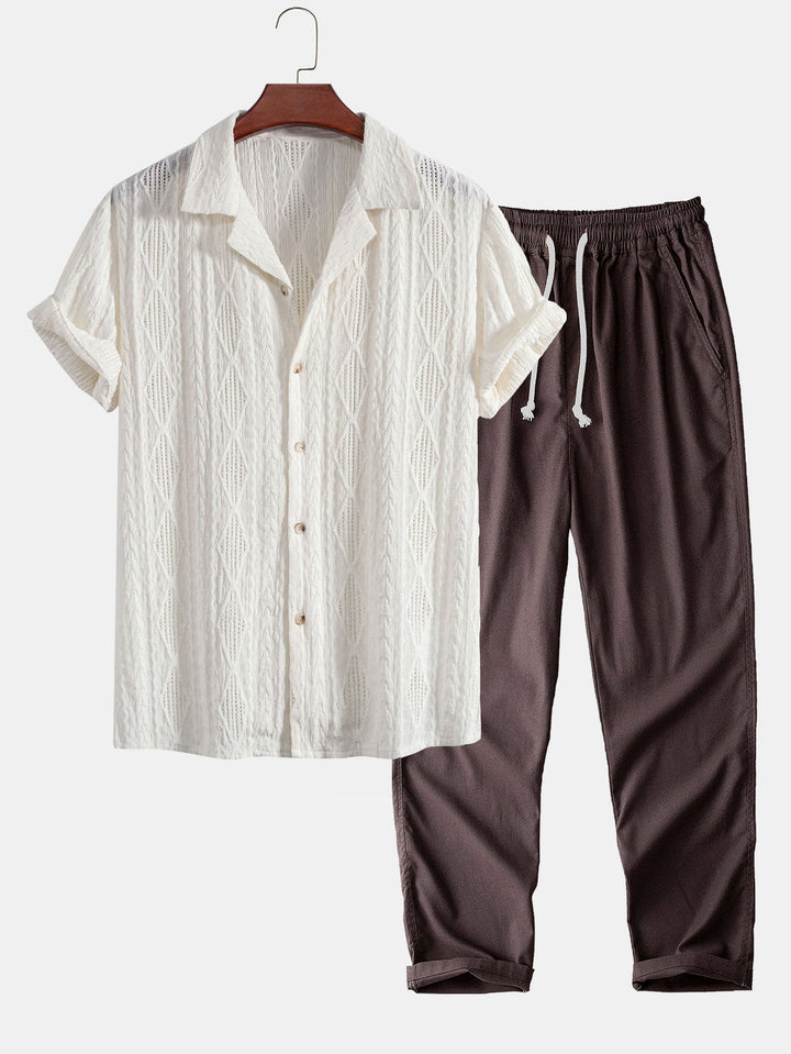 Geometric Jacquard Cuban Shirt & Straight Linen Pants