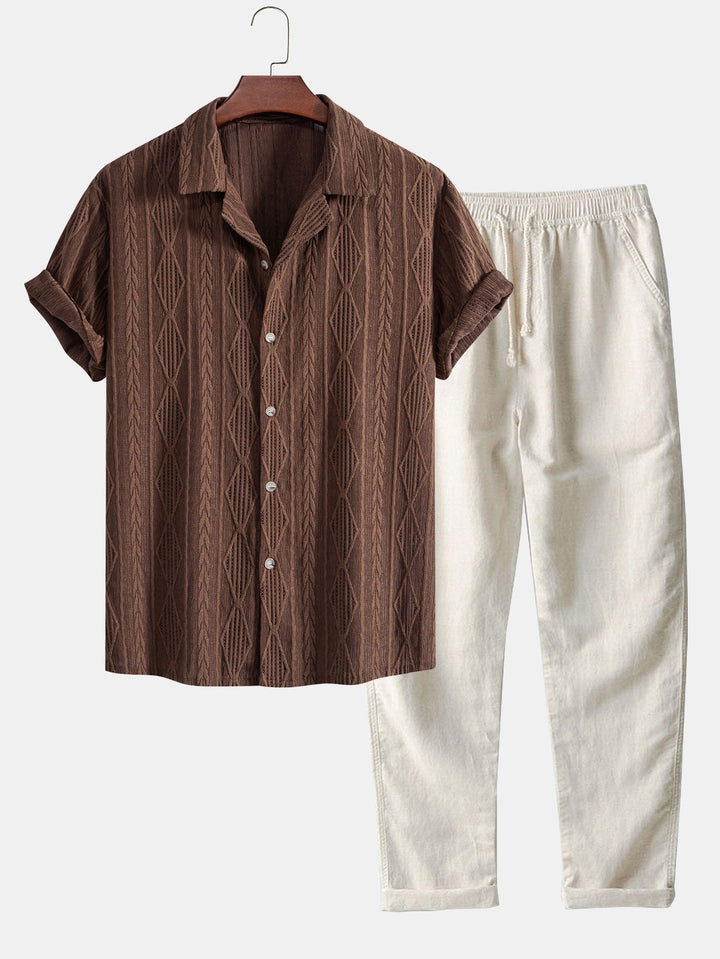 Geometric Jacquard Cuban Shirt & Straight Linen Pants