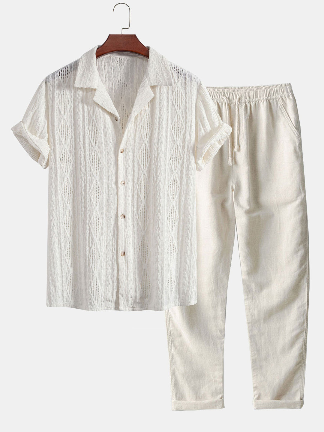 Geometric Jacquard Cuban Shirt & Straight Linen Pants