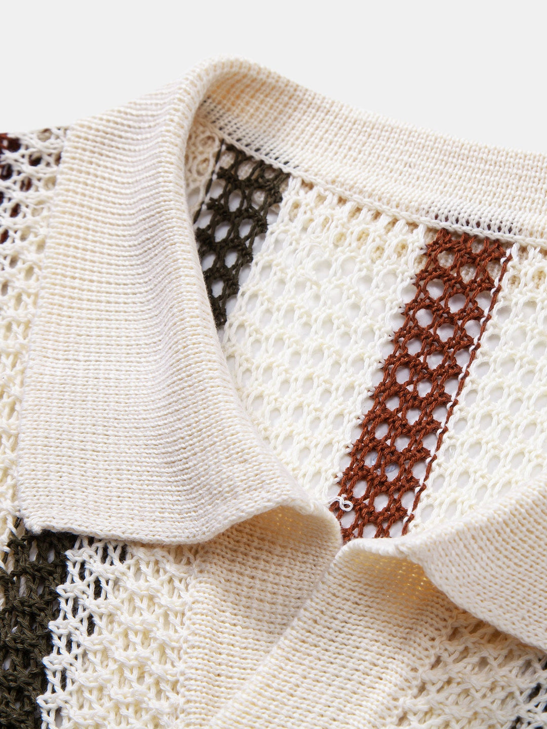 Striped Crochet V-Neck Polo & Straight Leg Linen Trousers