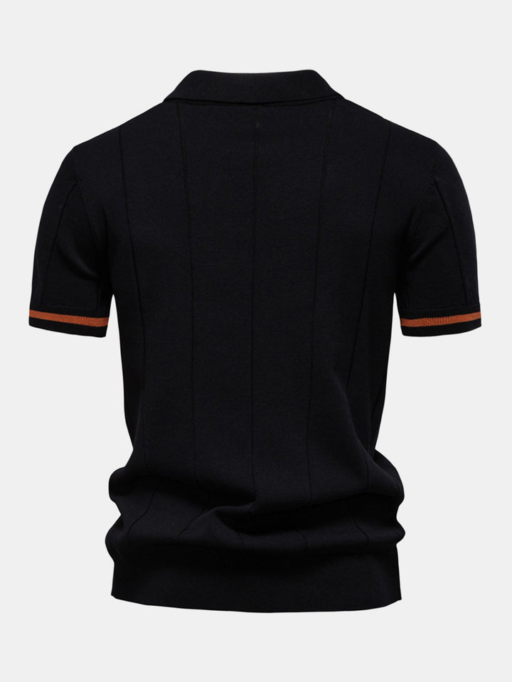 Contrast Trim Zip Knitted Polo Shirt
