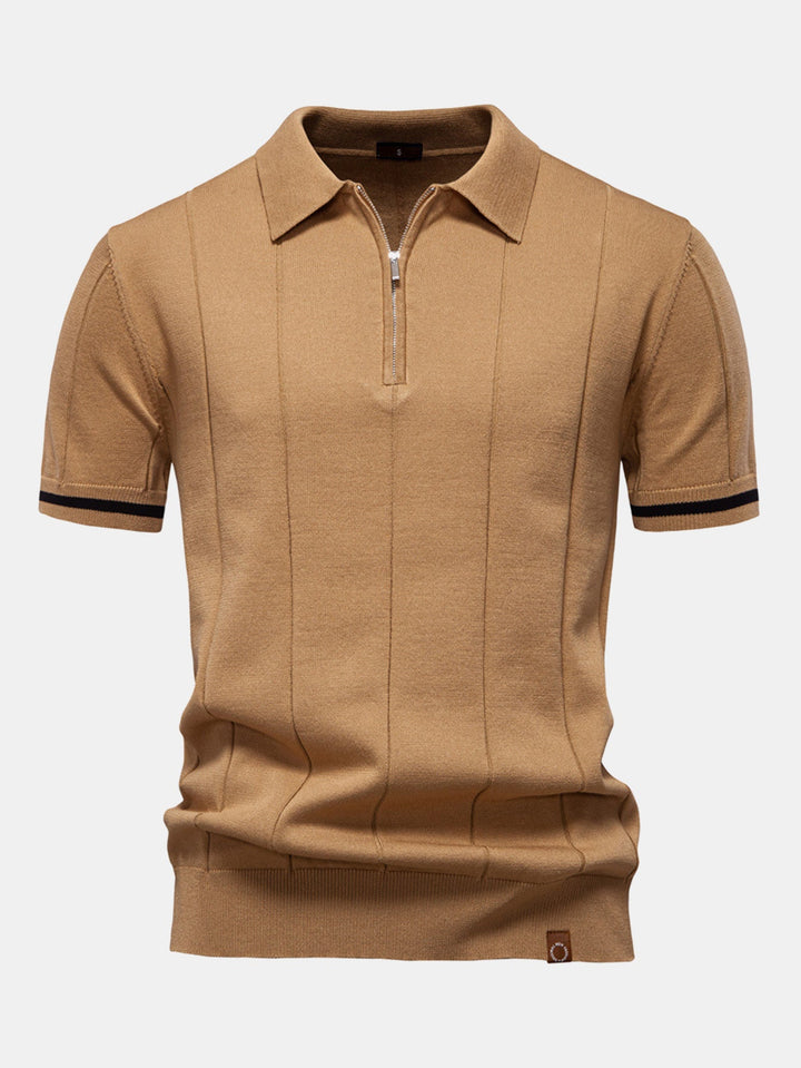 Contrast Trim Zip Knitted Polo Shirt