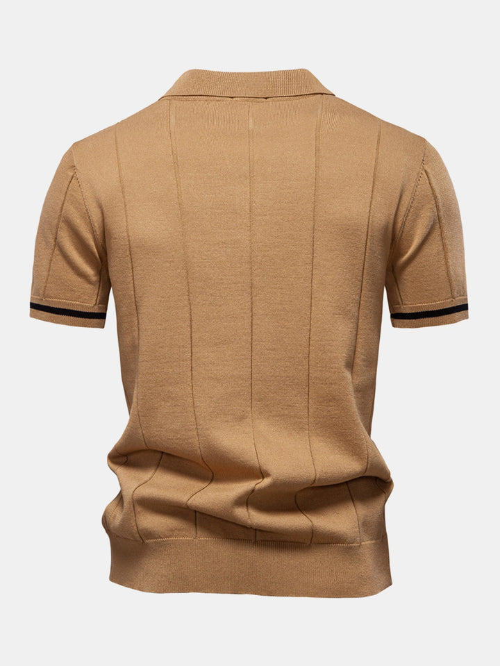 Contrast Trim Zip Knitted Polo Shirt