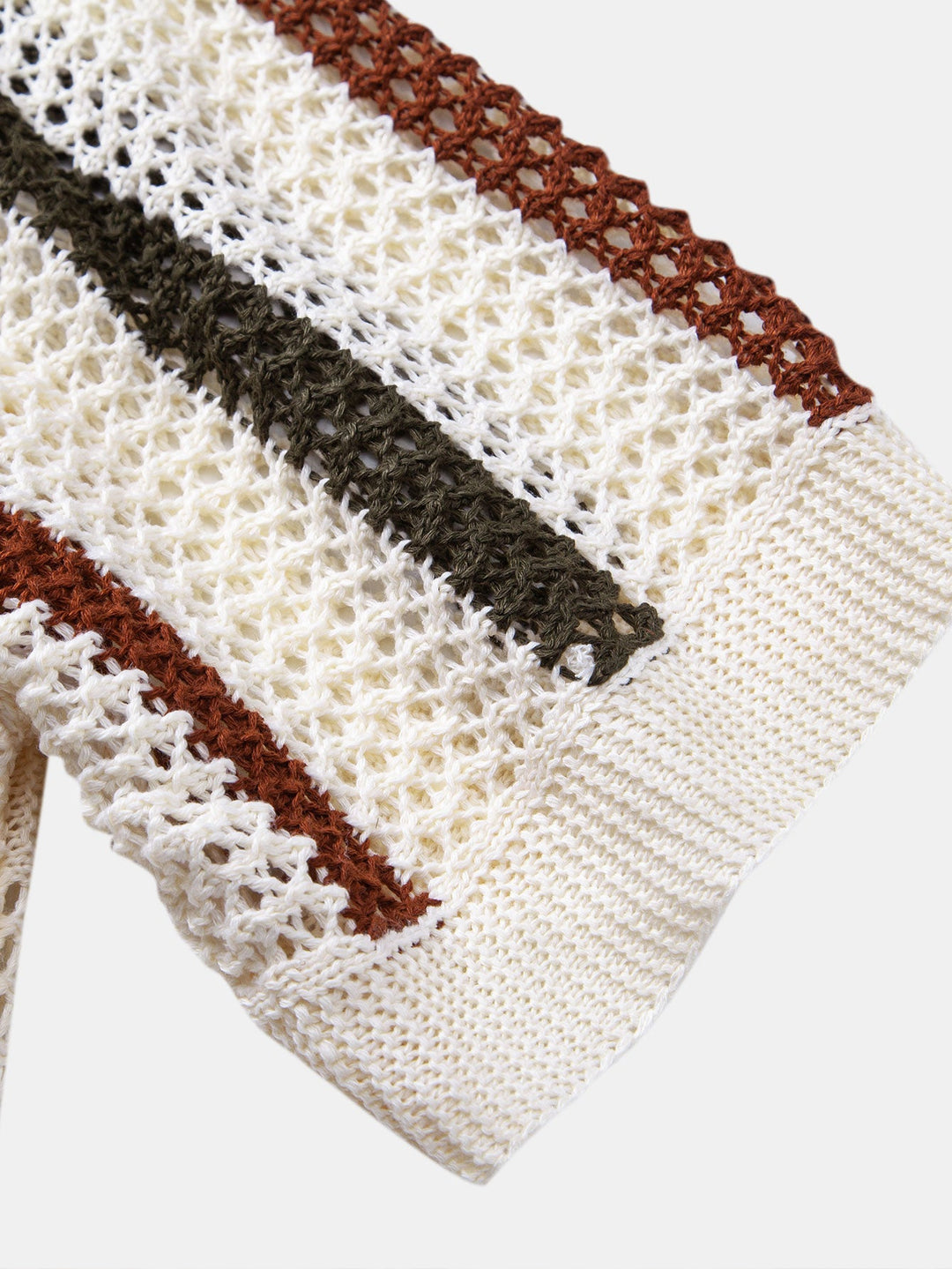 Striped Crochet V-Neck Polo & Straight Leg Linen Trousers