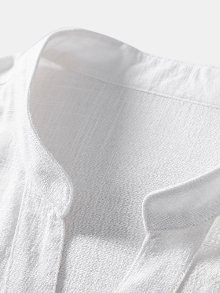 Short Sleeve V-Neck Linen Rayon Mix Shirt