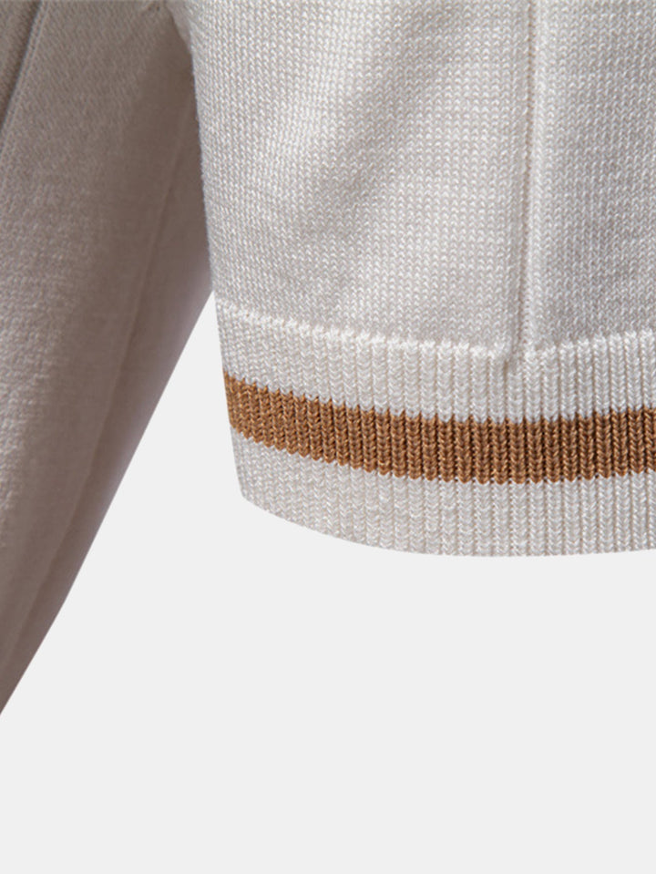 Contrast Trim Zip Knitted Polo Shirt