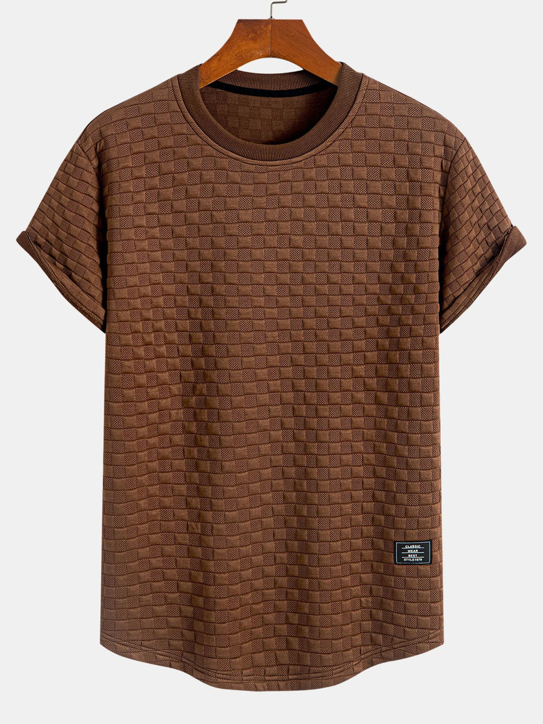 Checkerboard Jacquard  Arc Hem T-Shirt