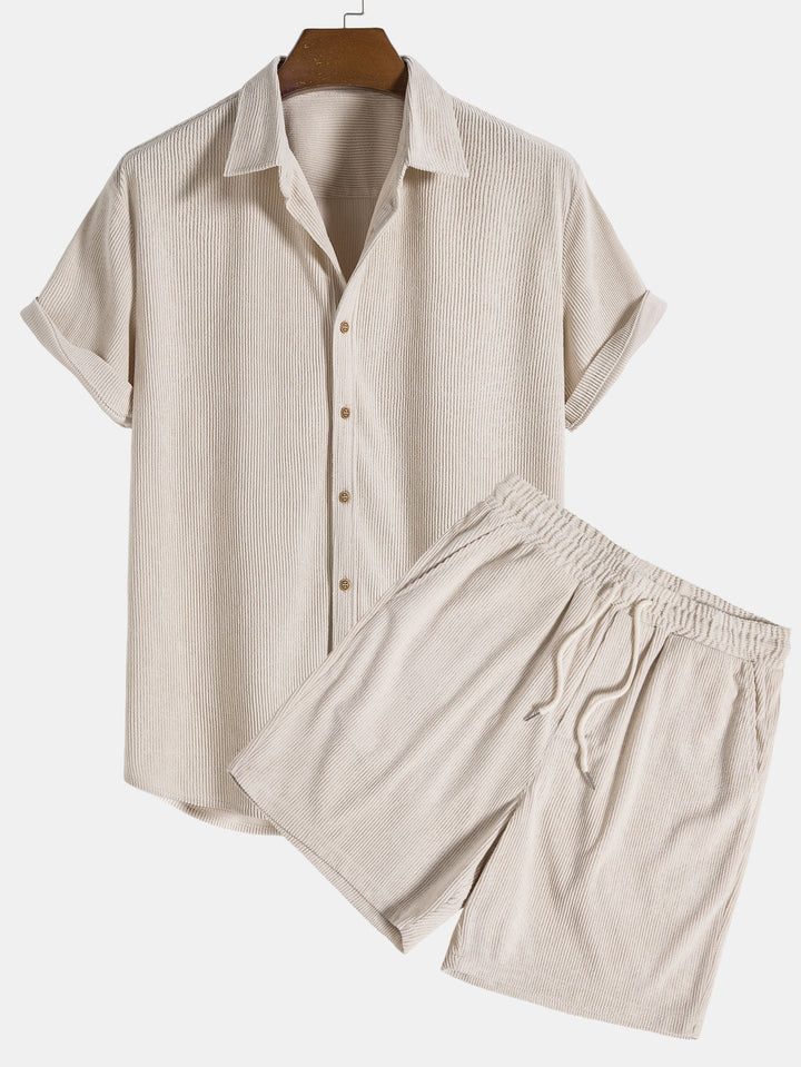 Short Sleeve Corduroy Button-Down Shirt & Shorts