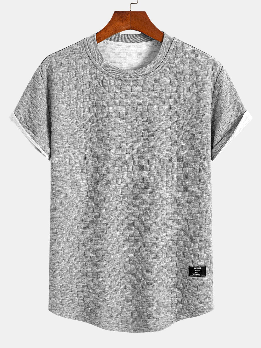 Checkerboard Jacquard  Arc Hem T-Shirt