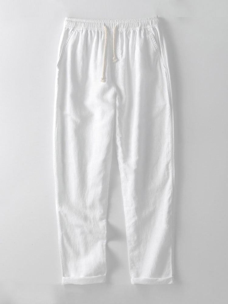 Cotton Blend Striped Button-Down Shirt & Straight Linen Pants