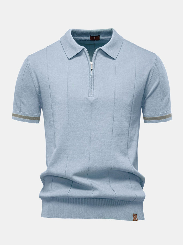 Contrast Trim Zip Knitted Polo Shirt