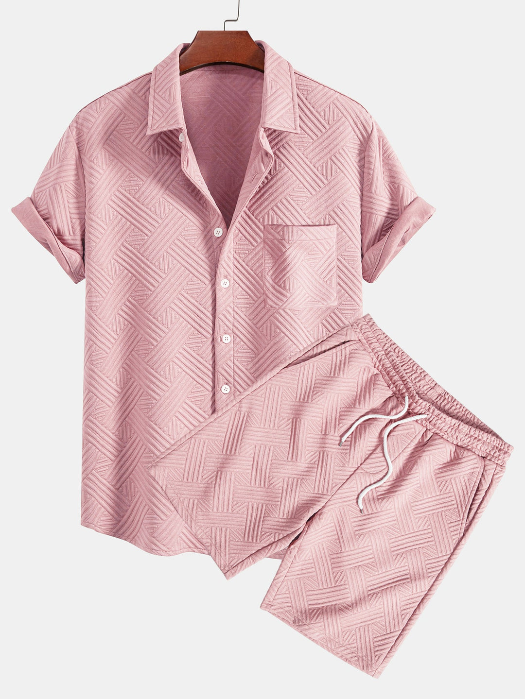 Striped jacquard button-down shirt & Drawstring shorts