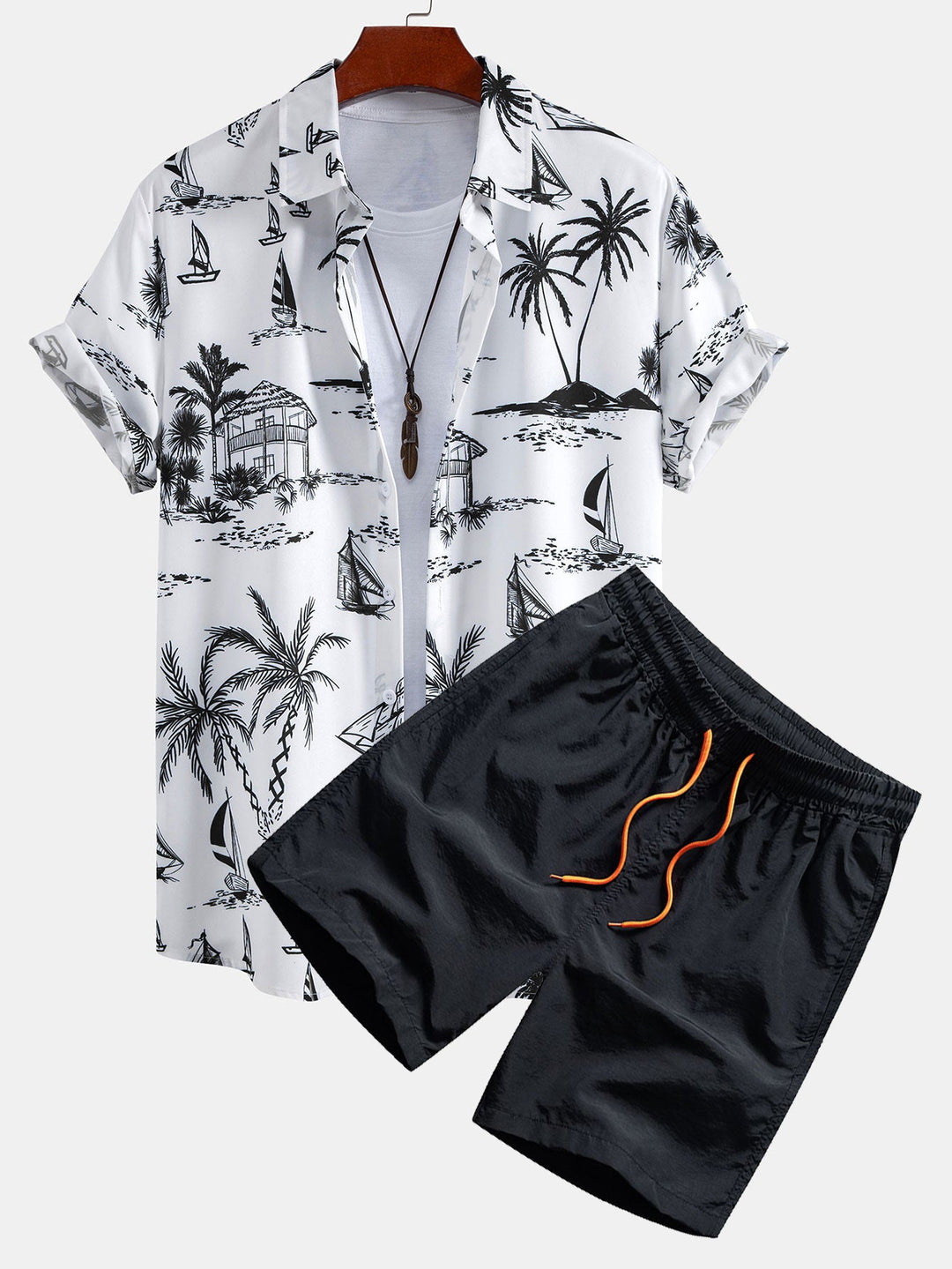 Island Sailing Print Button-Up Shirt & Swim Shorts