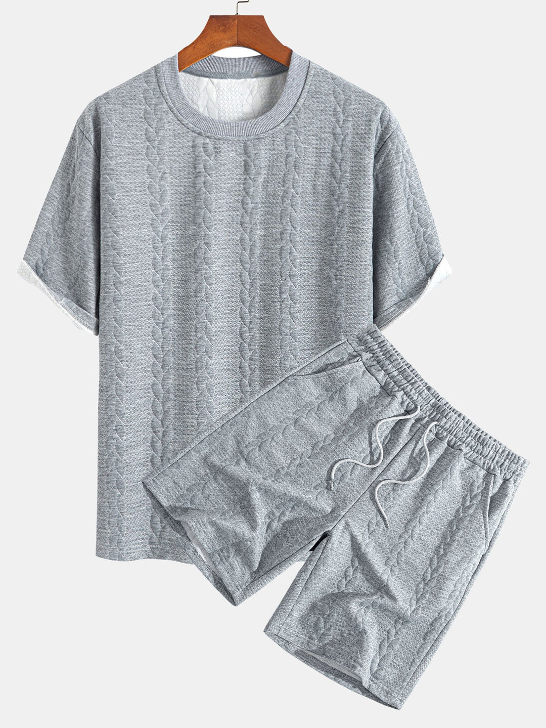 Relax Fit Mid-Length Sleeve Twist Jacquard T-Shirt & Shorts