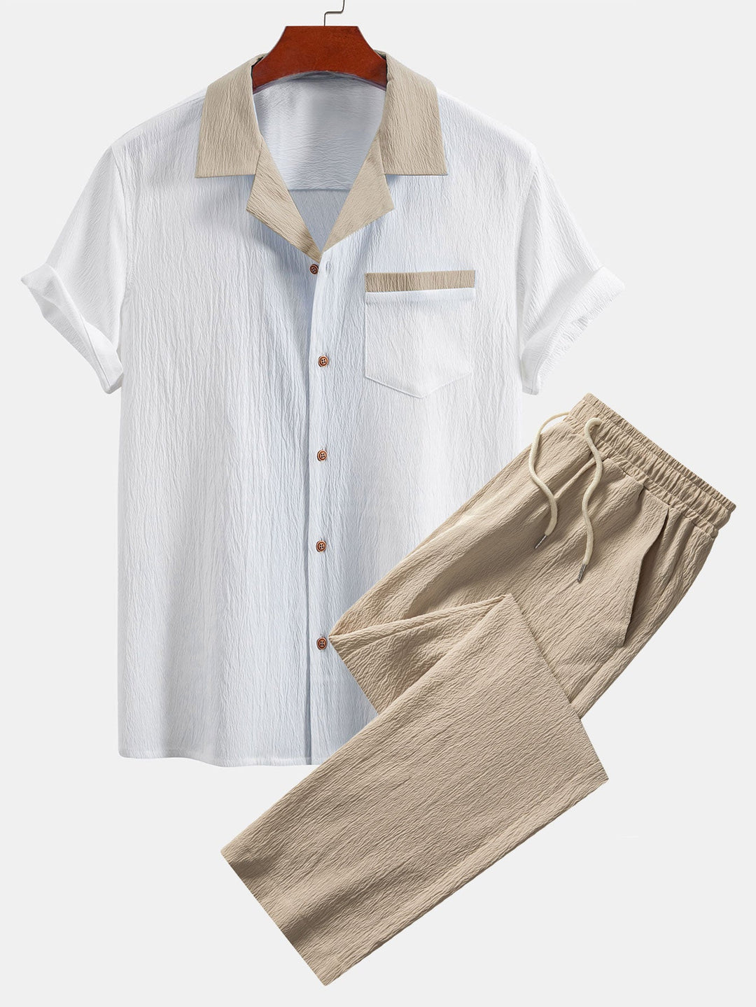 Textured Contrast Cuban Shirt & Straight Leg Pants