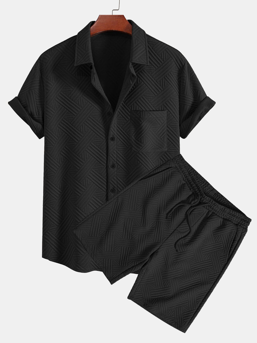 Striped jacquard button-down shirt & Drawstring shorts