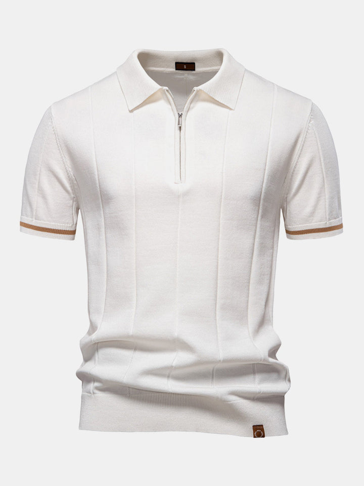 Contrast Trim Zip Knitted Polo Shirt
