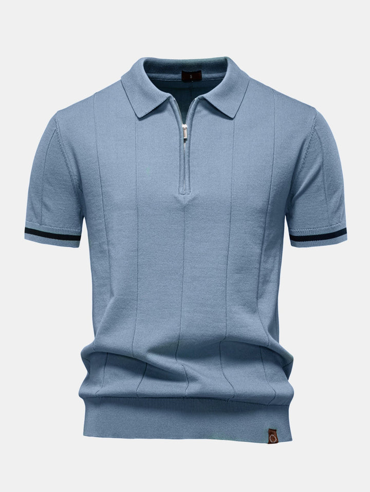 Contrast Trim Zip Knitted Polo Shirt