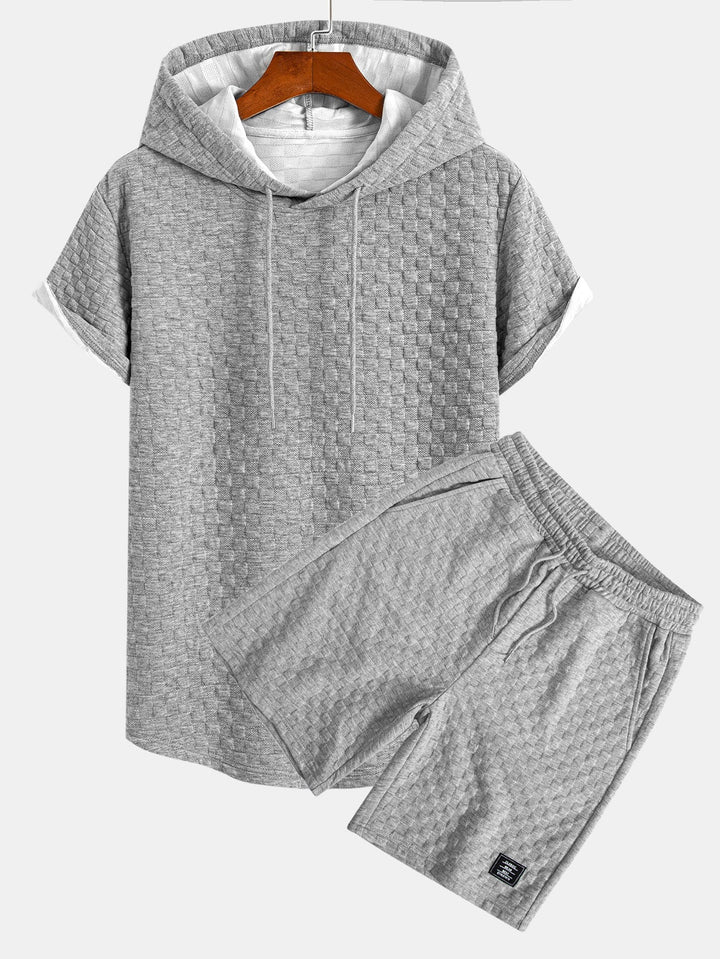 Checkerboard Jacquard Arc Hem Hooded T-Shirt & Checkerboard Jacquard Shorts