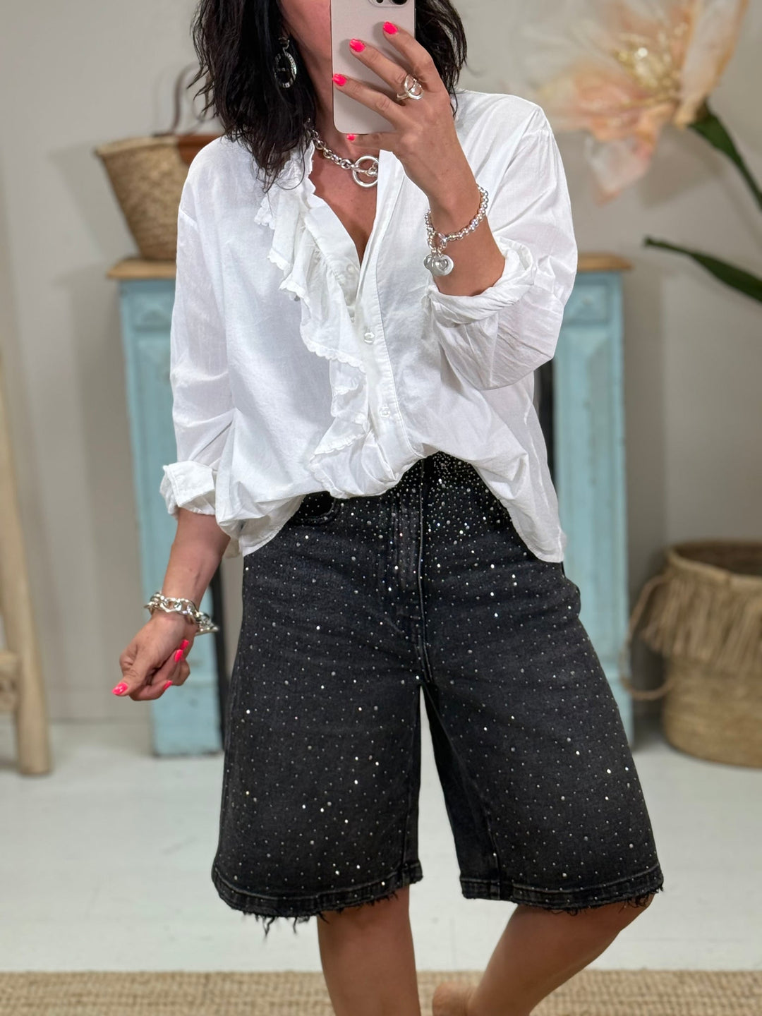 Bermuda Rhinestone Short Jeans