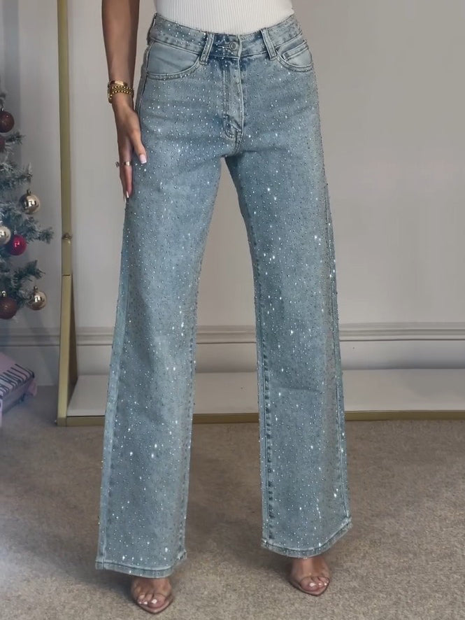 Hoge Taille Diamanté Rechte Jeans