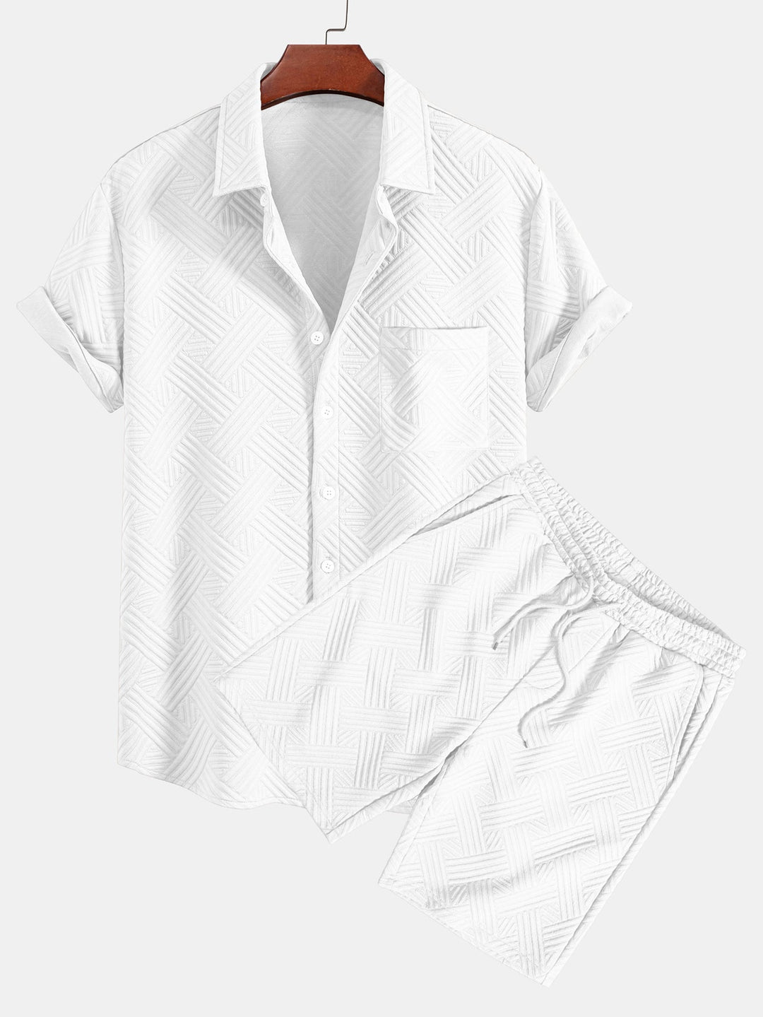 Striped jacquard button-down shirt & Drawstring shorts