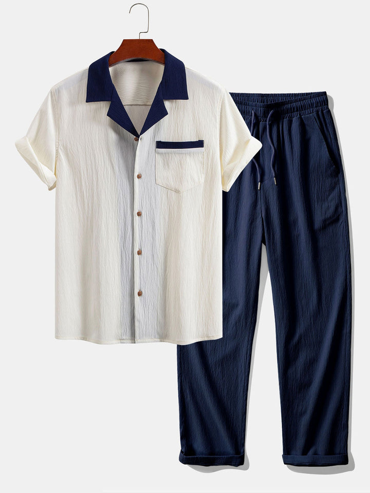 Textured Contrast Cuban Shirt & Straight Leg Pants