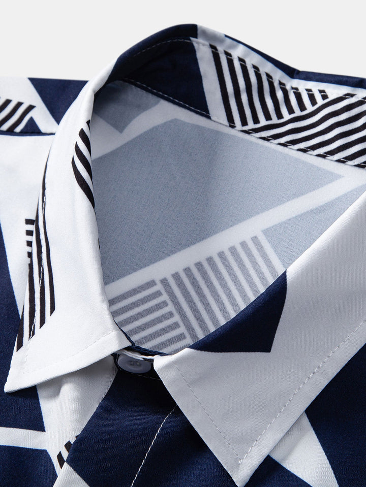 Color Block Geometry Print Button-Up Shirt & Swim Shorts