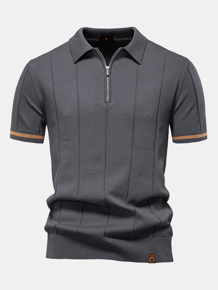 Contrast Trim Zip Knitted Polo Shirt