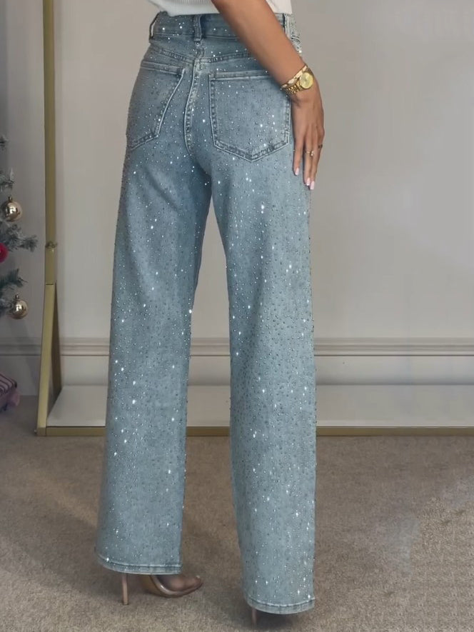 Hoge Taille Diamanté Rechte Jeans