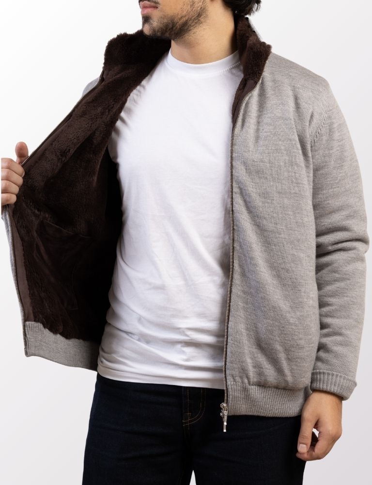 Pothiares Full Fur lined Cardigan | Grey