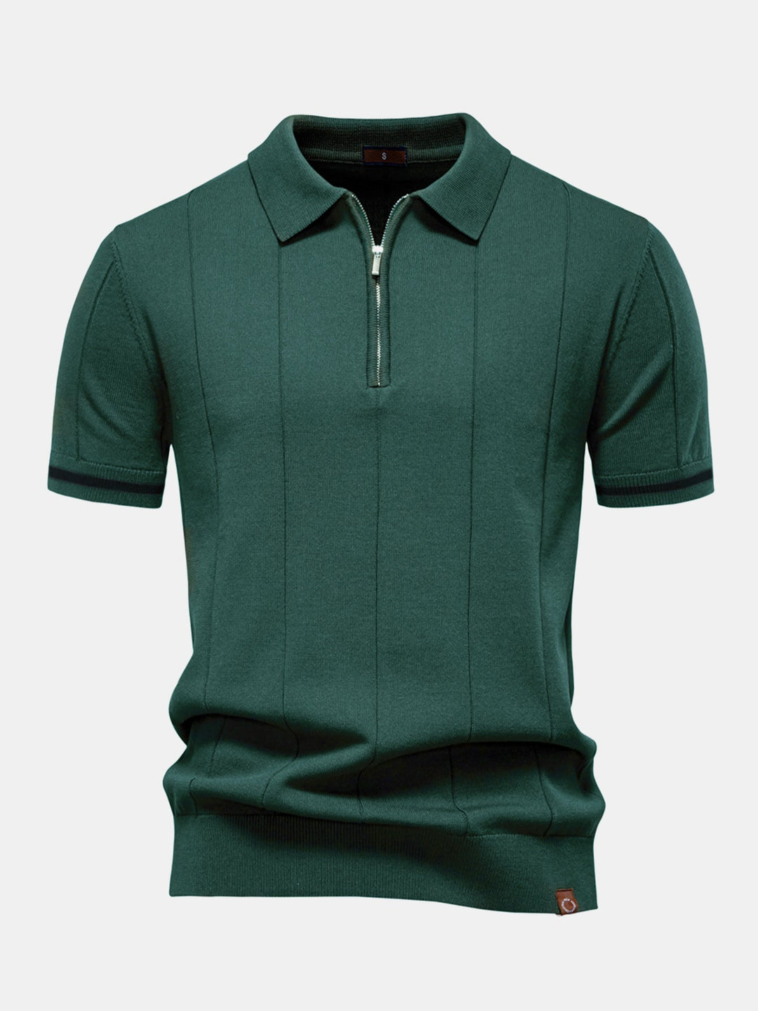 Contrast Trim Zip Knitted Polo Shirt