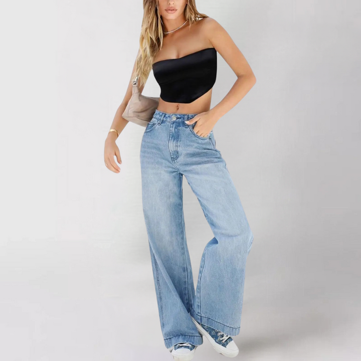 High-Waisted Wide-Leg Denim Pants