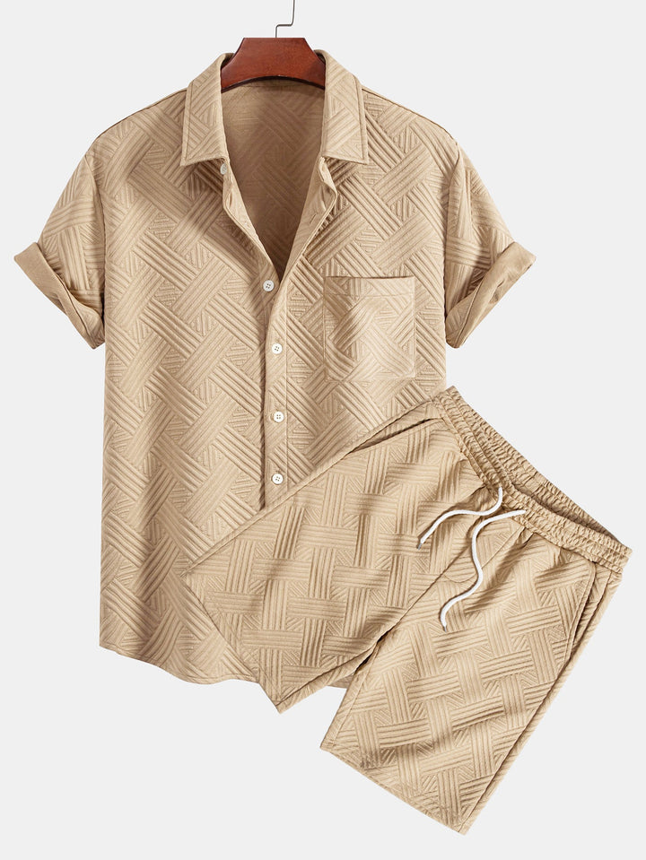 Striped jacquard button-down shirt & Drawstring shorts