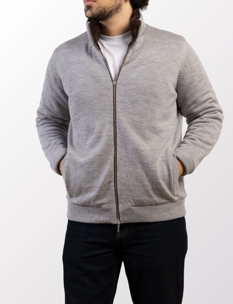 Pothiares Full Fur lined Cardigan | Grey