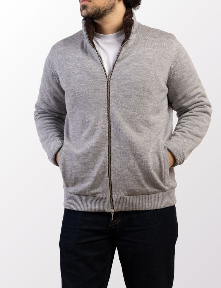 Pothiares Full Fur lined Cardigan | Grey