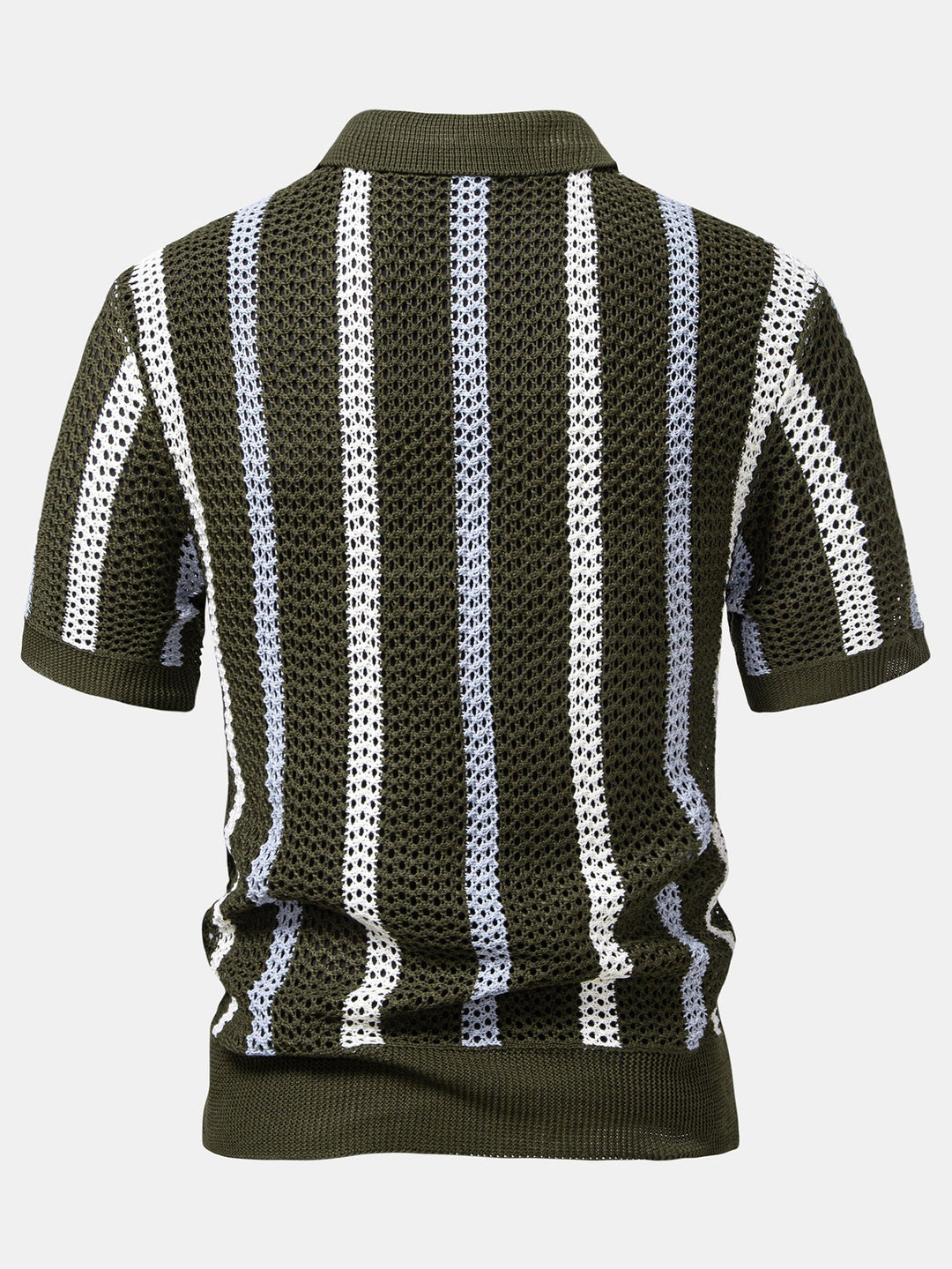 Striped Crochet V-Neck Polo & Straight Leg Linen Trousers