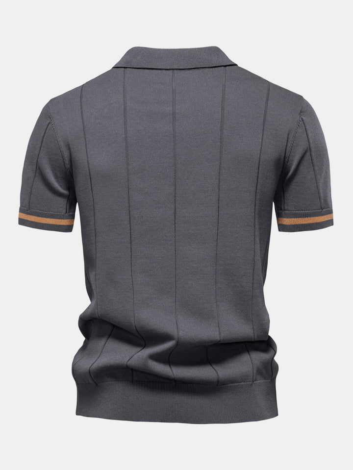 Contrast Trim Zip Knitted Polo Shirt