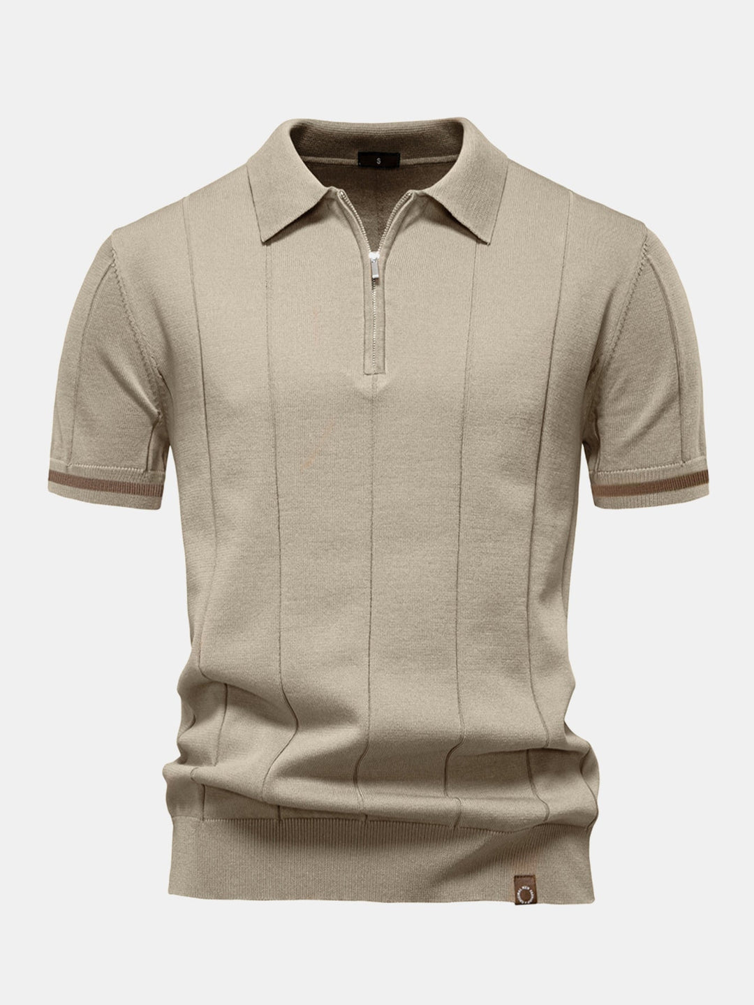 Contrast Trim Zip Knitted Polo Shirt