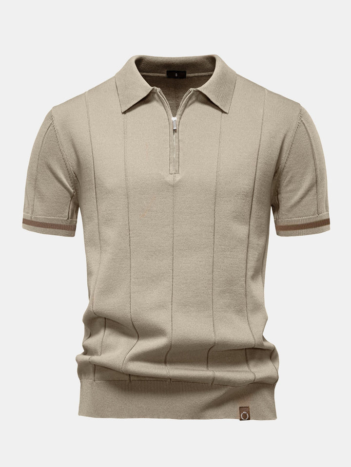 Contrast Trim Zip Knitted Polo Shirt