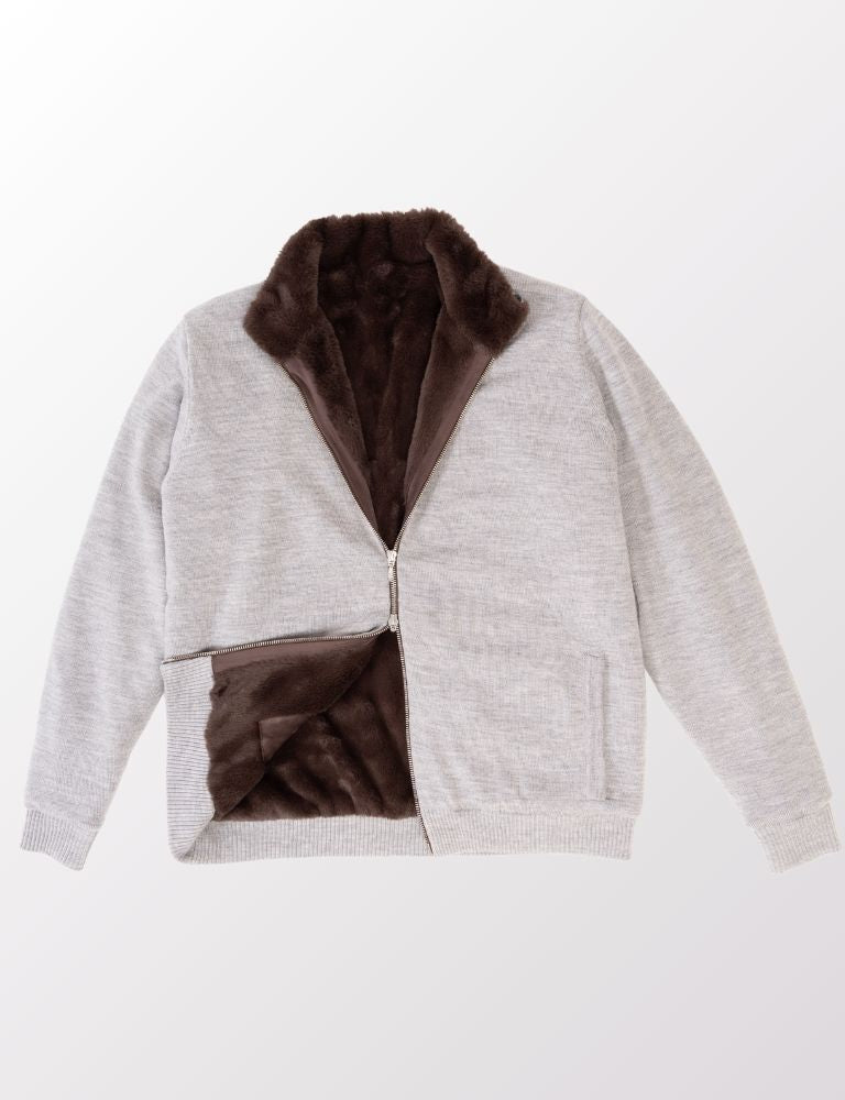 Pothiares Full Fur lined Cardigan | Grey