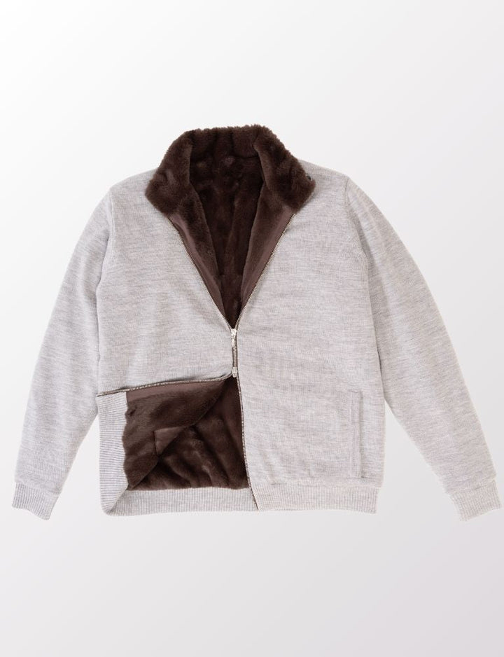 Pothiares Full Fur lined Cardigan | Grey