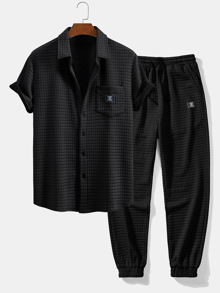 Short Sleeve Waffle Shirt & Drawstring Waffle Joggers