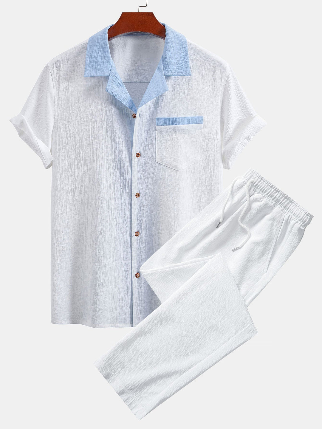 Textured Contrast Cuban Shirt & Straight Leg Pants