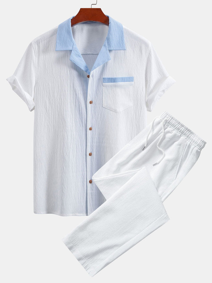 Textured Contrast Cuban Shirt & Straight Leg Pants