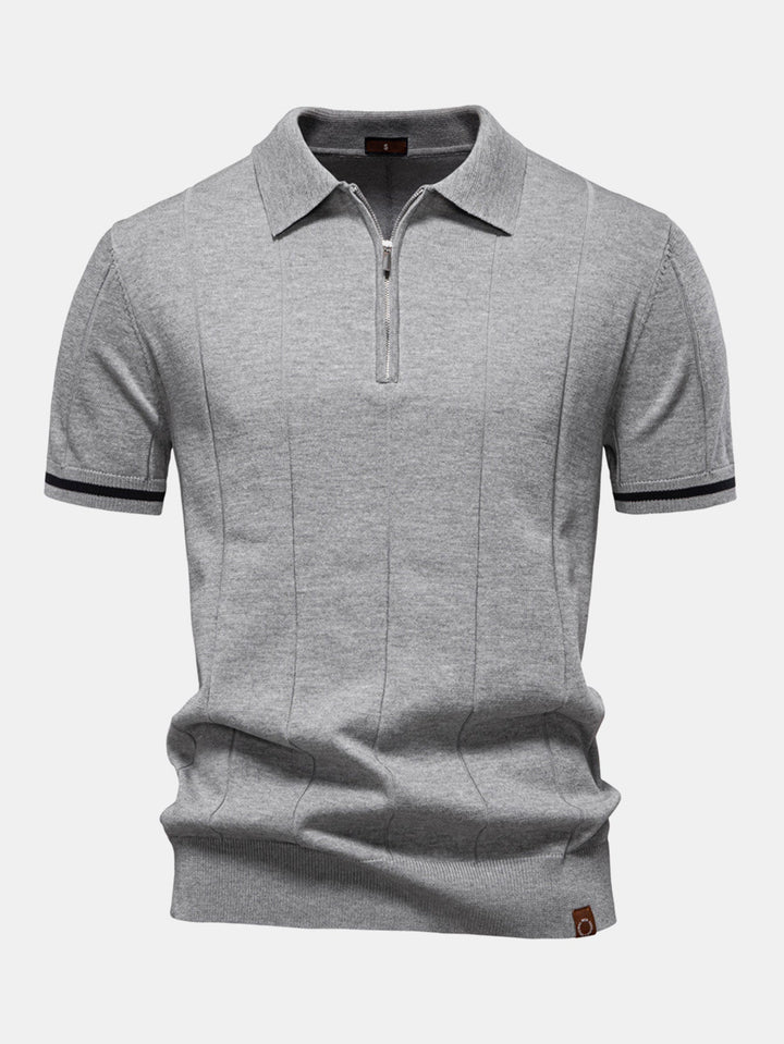 Contrast Trim Zip Knitted Polo Shirt