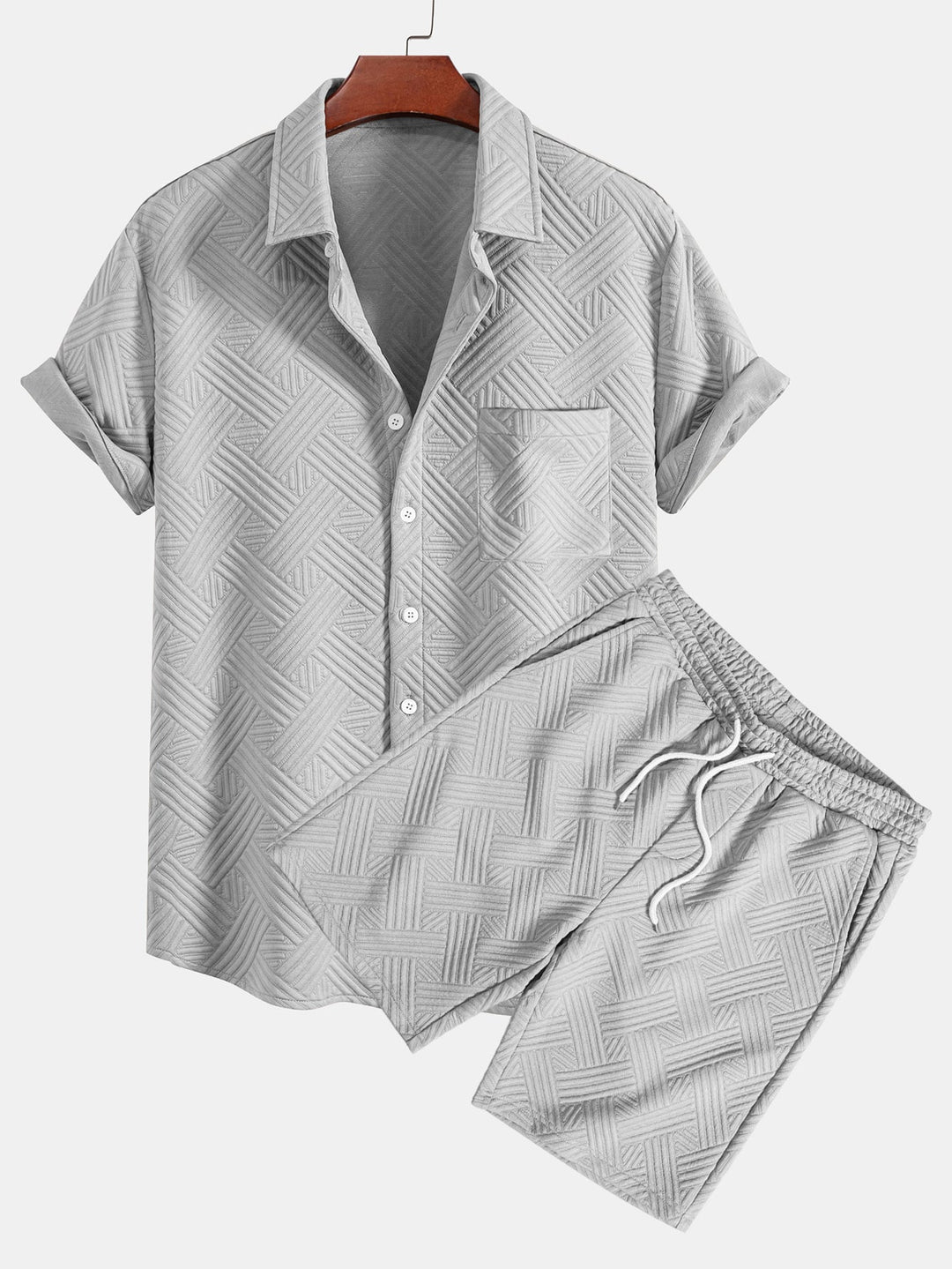 Striped jacquard button-down shirt & Drawstring shorts